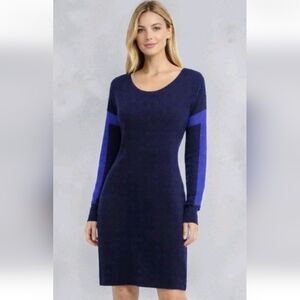 ATHLETA Women's Azalia 100% Merino Wool Knit Navy Dolman Sleeve Sweater Dress! M